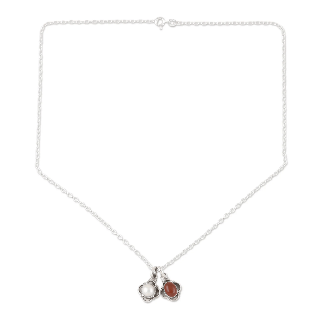 Carnelian and Cultured Pearl Jewelry Set - Fire and Ice