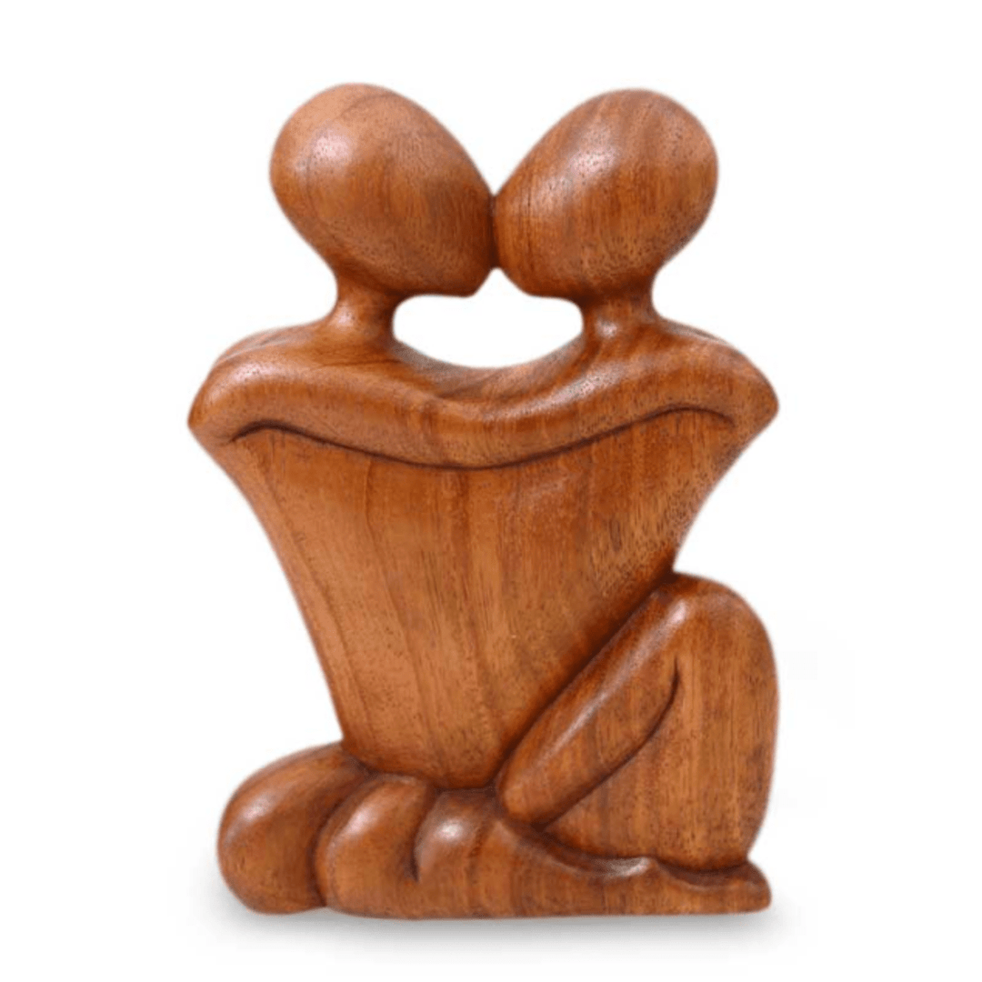 Romantic Wood Sculpture - Kissing