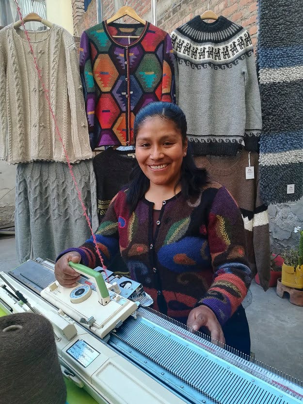 Andean Baby Alpaca Backstrap Loom Blue Floral Shawl - Blue Dahlia