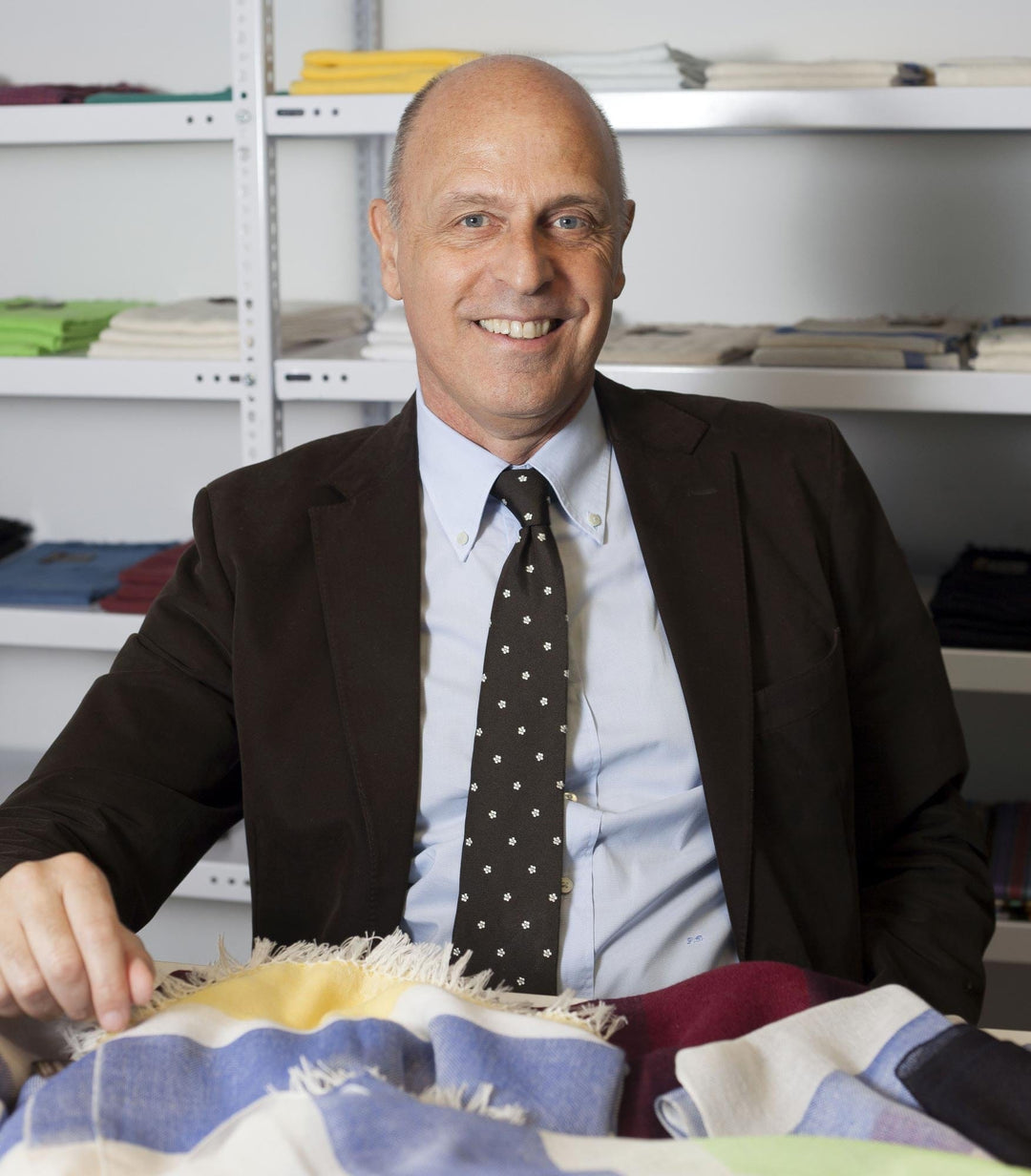 Loomed Striped Cerulean and Midnight 100% Alpaca Shawl - Cerulean Lagoon