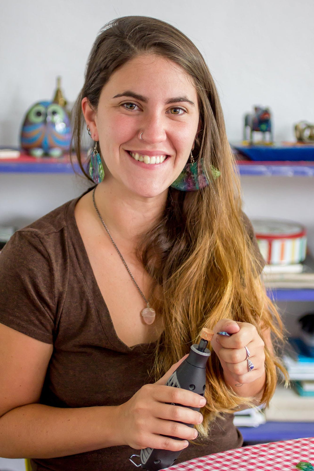 Square Recycled CD Dangle Earrings in Blue from Guatemala - Square Lakes