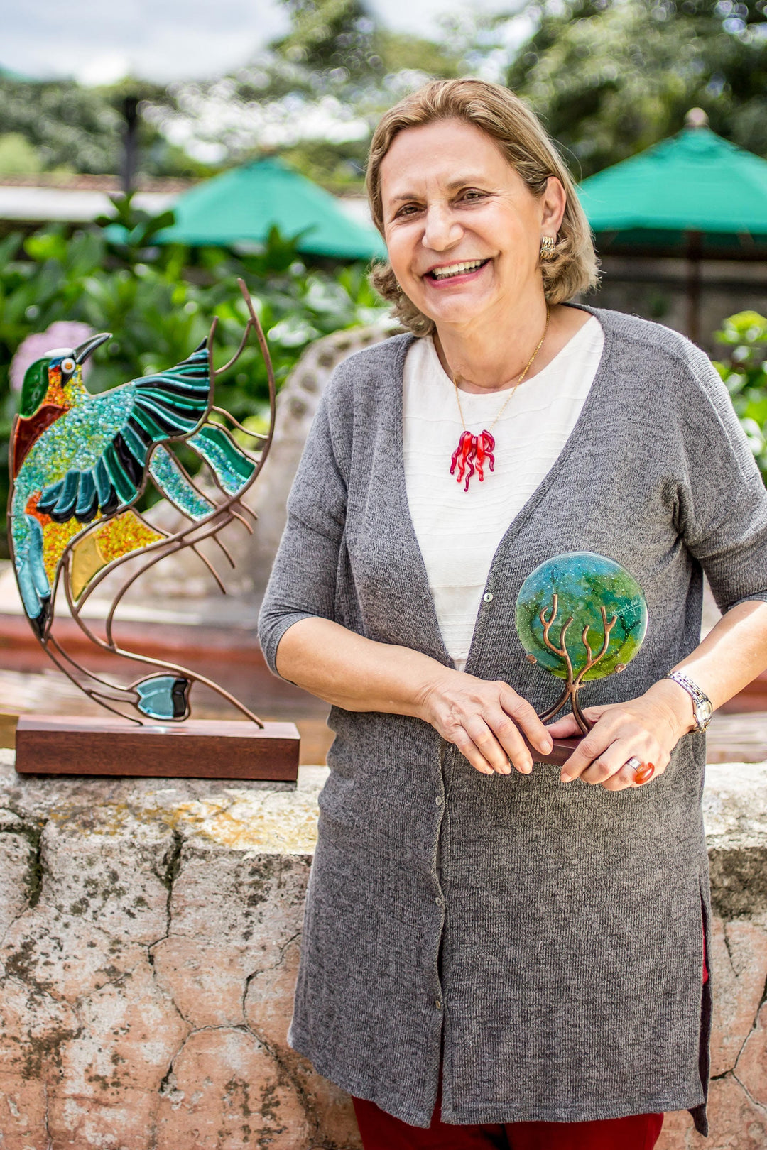 Art Glass Blue Bird Sculpture from El Salvador - Blue-Grey Tanager