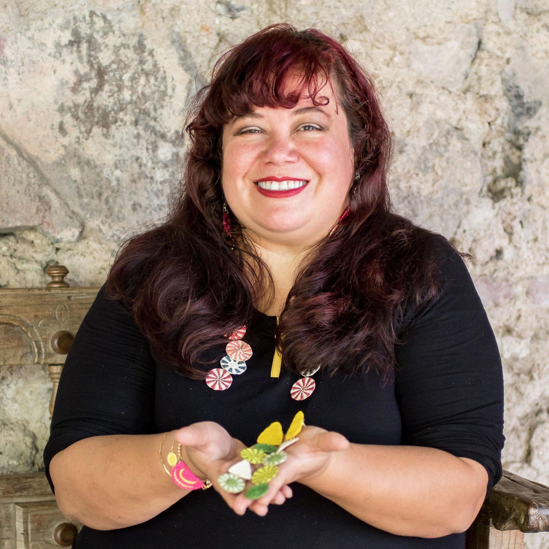 Fuchsia Handwoven Junco Reed Circular Button Earrings - Circular Sensation in Fuchsia
