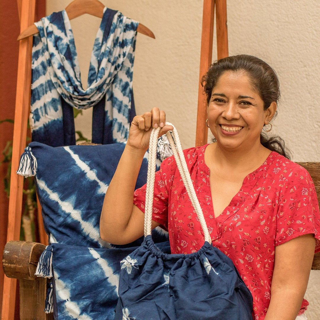Tie-Dyed Indigo and White Cotton Scarf from El Salvador - Infinite Indigo
