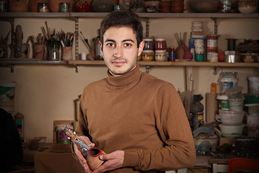 Hand-Painted Red and White Ceramic Pomegranate Figurine - Commitment Charm