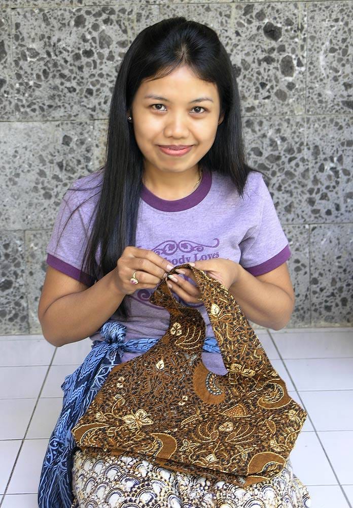 Beaded Blue Cotton Batik Handbag - Glorious Java