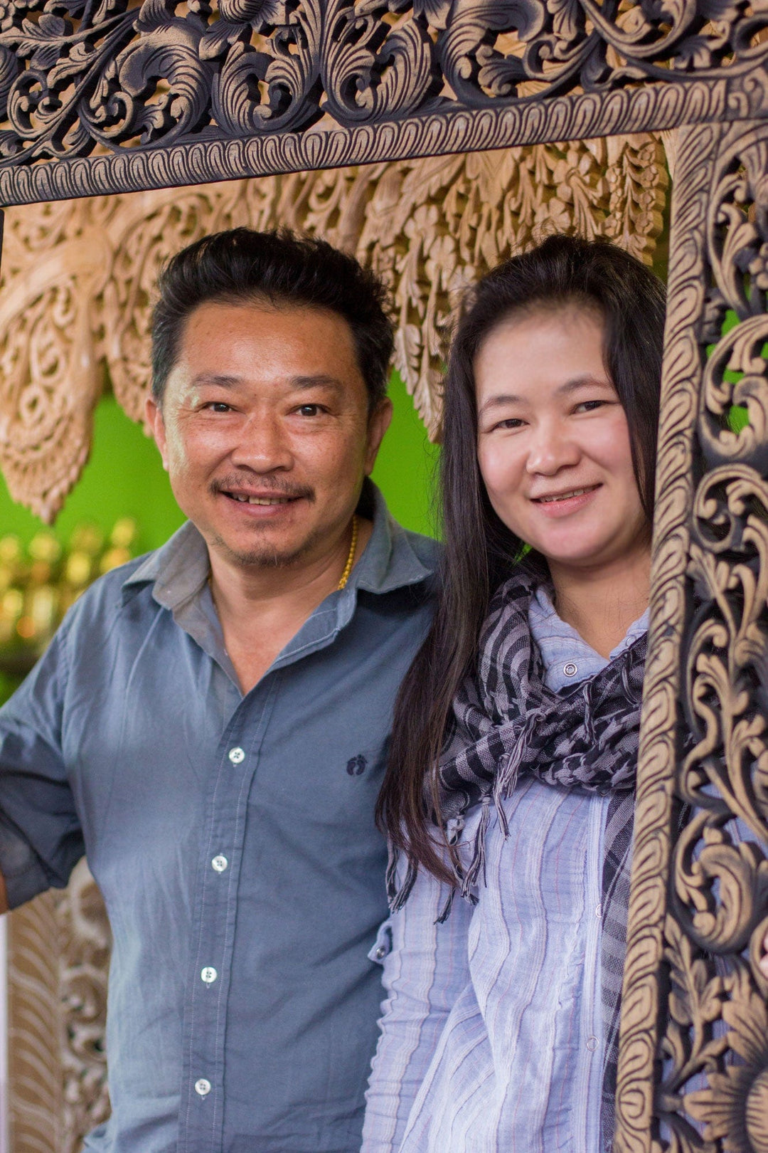 Floral Teak Wood Door Latch Hand-Carved in Thailand - Little Floral Reception