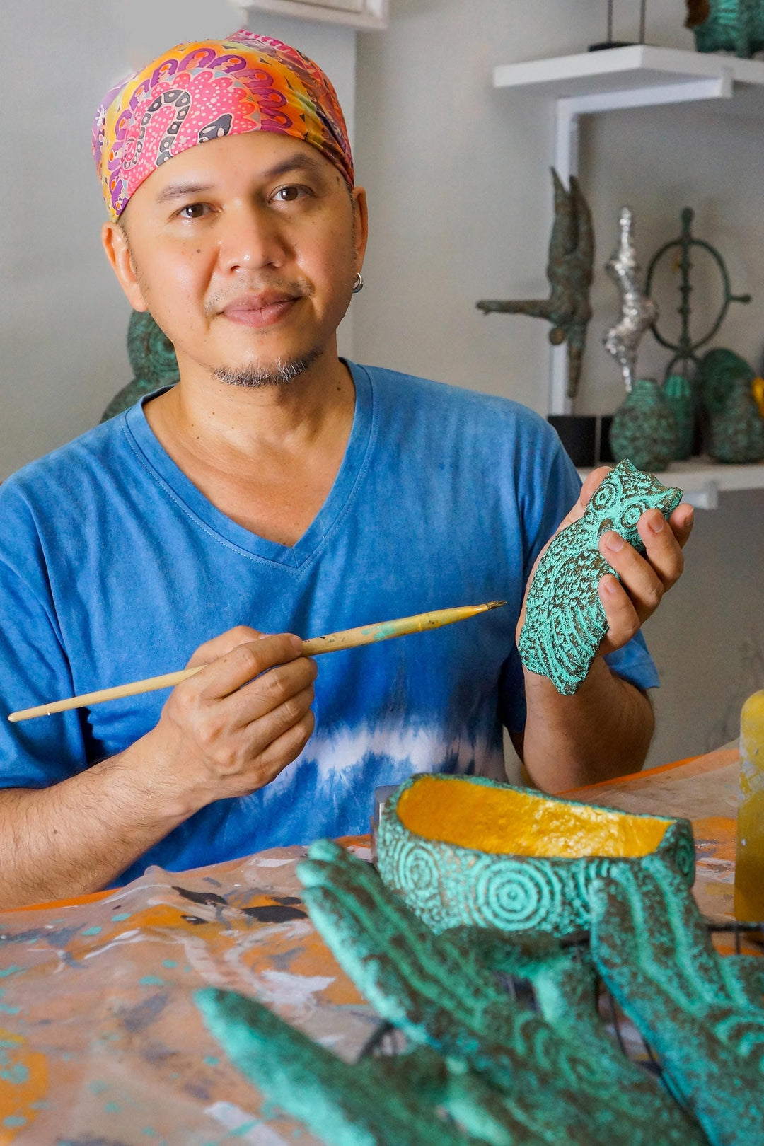 Thai Recycled Paper Wall Sculpture of Green Piranha Fish - Fierce Piranha