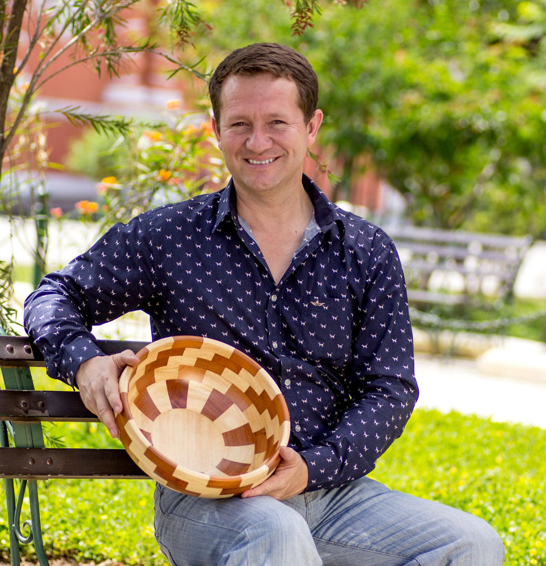 Mahogany and Palo Blanco Wood Bowl Crafted by Hand - Segments