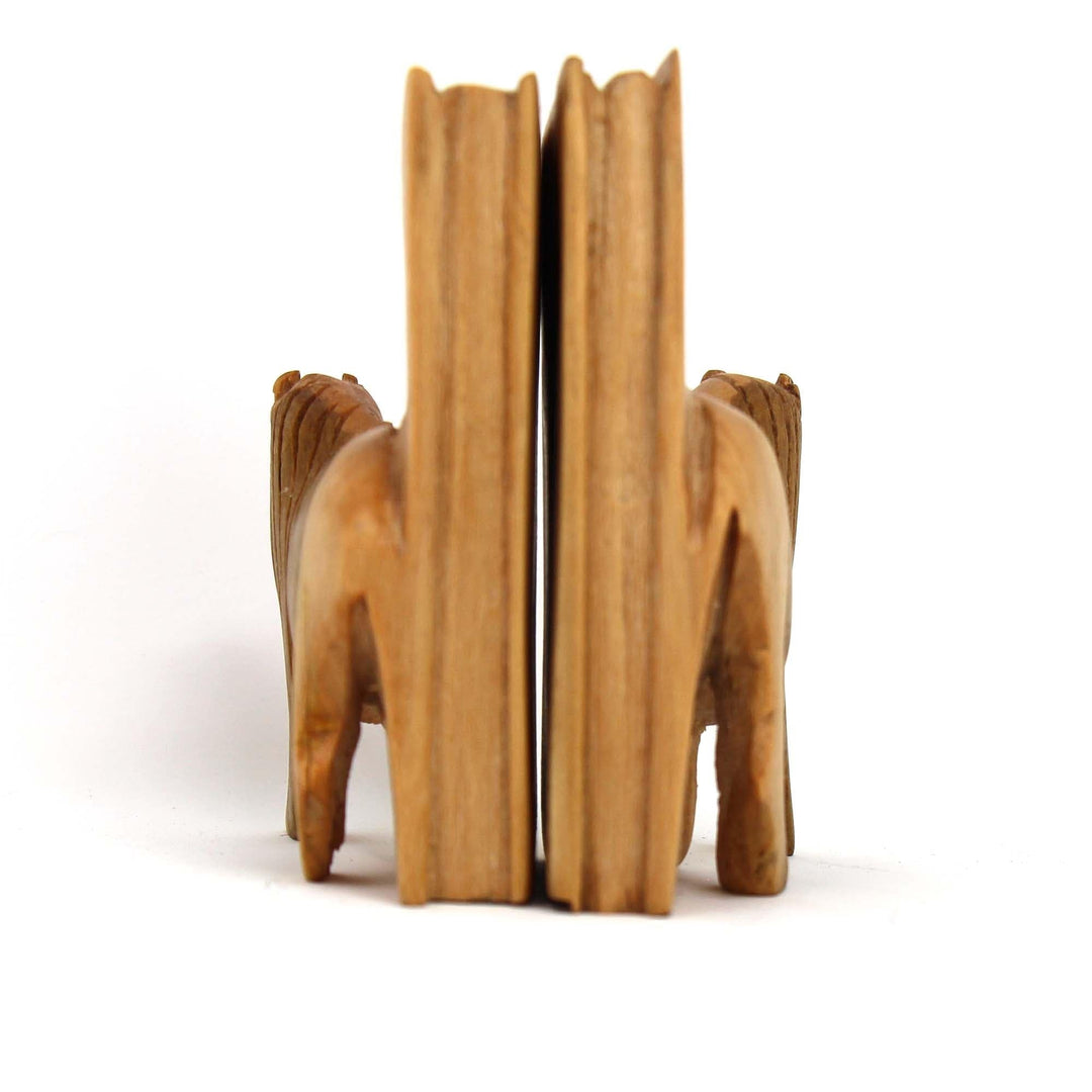 Carved Wood Lion Book Ends - Set of 2