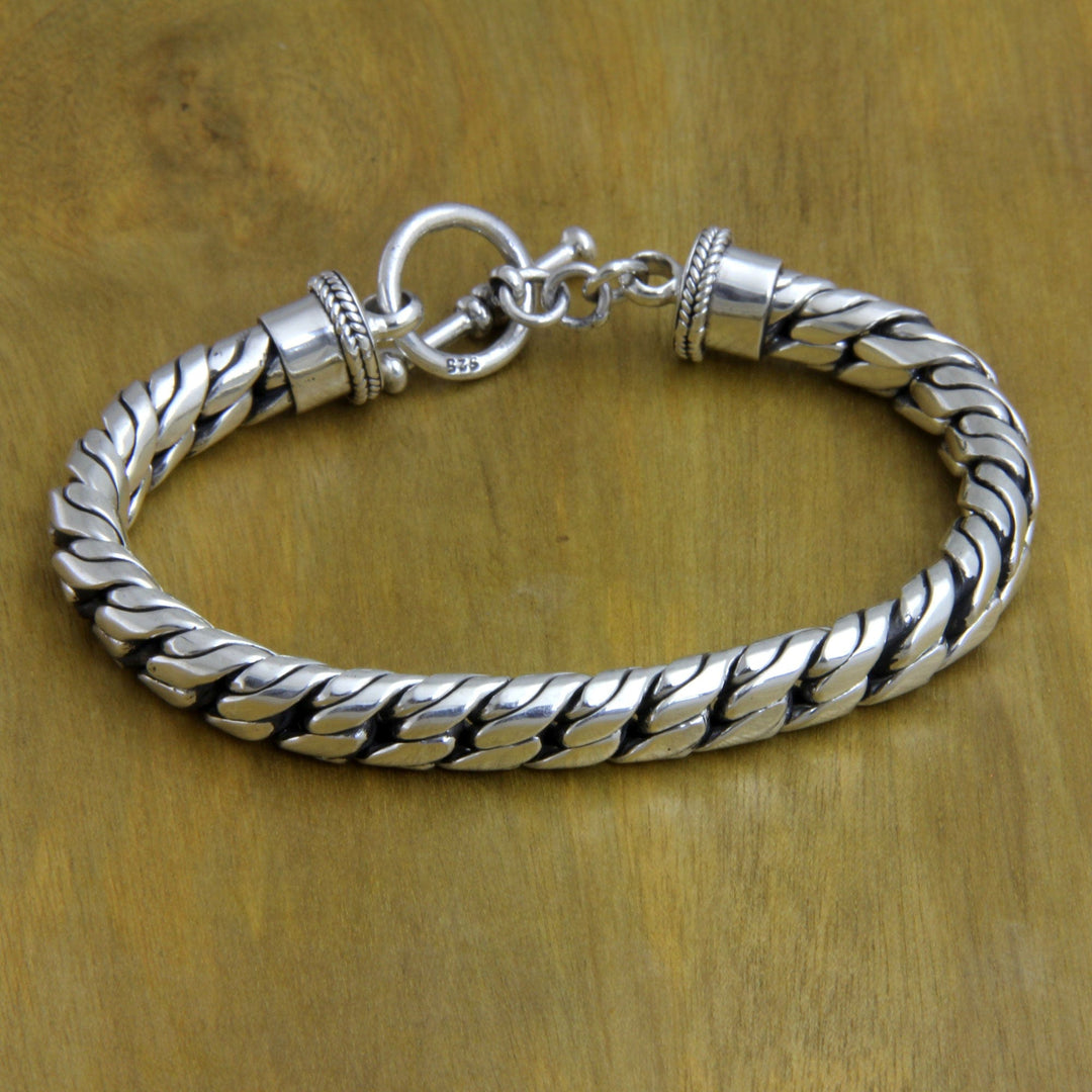 Sterling Silver Chain Bracelet - Strength and Valor