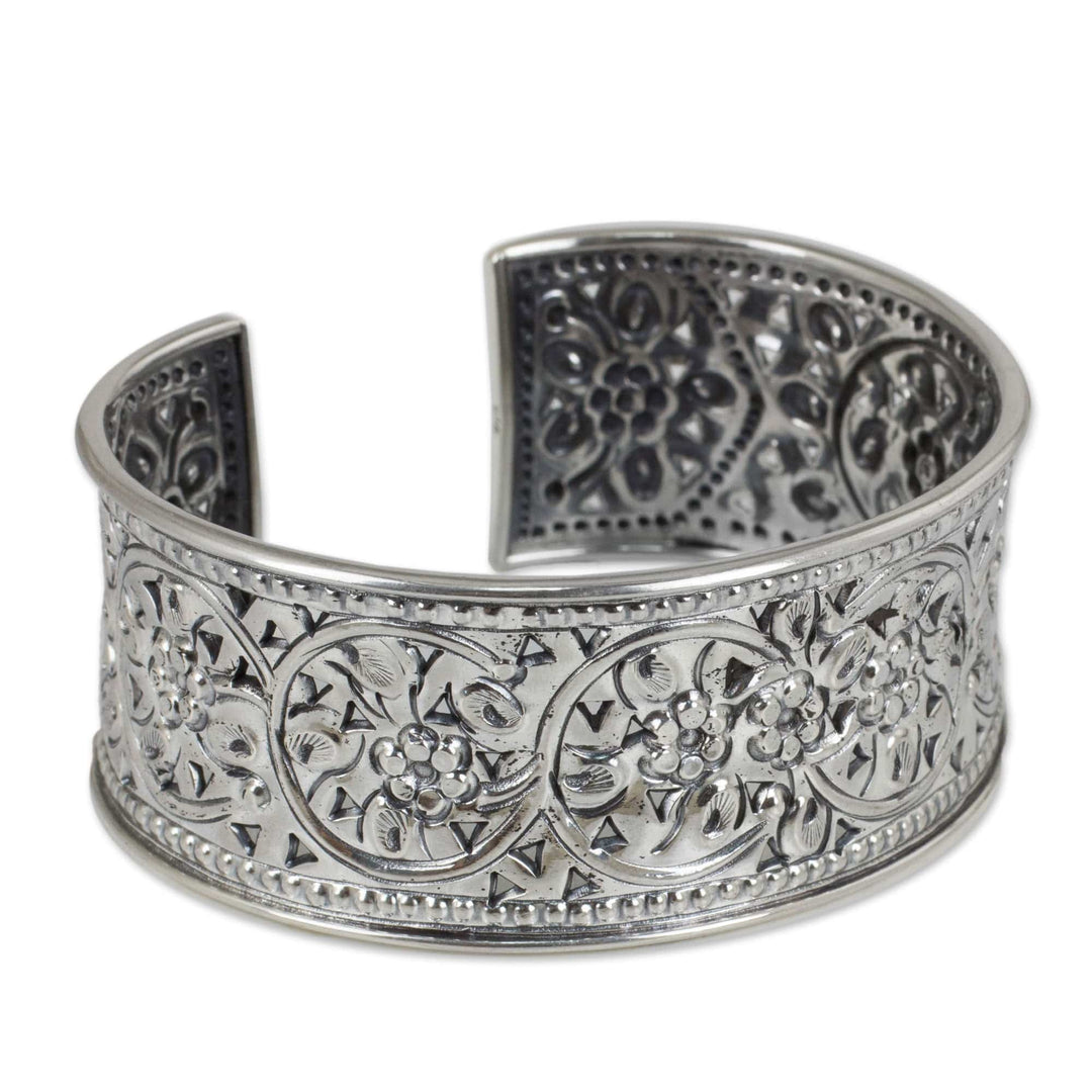 Floral Silver Cuff Bracelet - Renewal