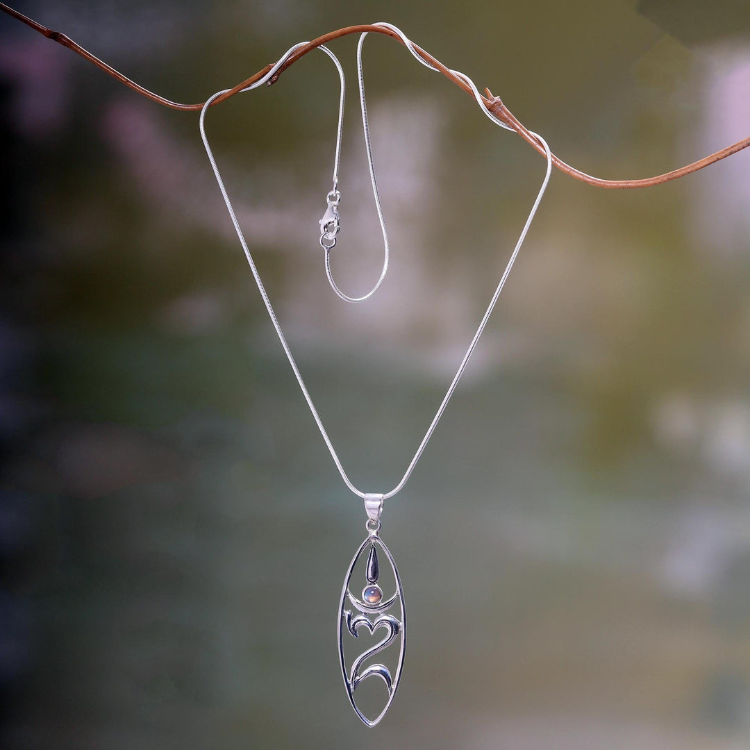 Sterling Silver and Rainbow Moonstone Pendant Necklace - Peace for the World