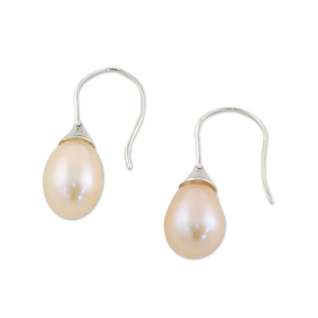 Thai Bridal Sterling Silver Pearl Drop Earrings - Rosy Bud