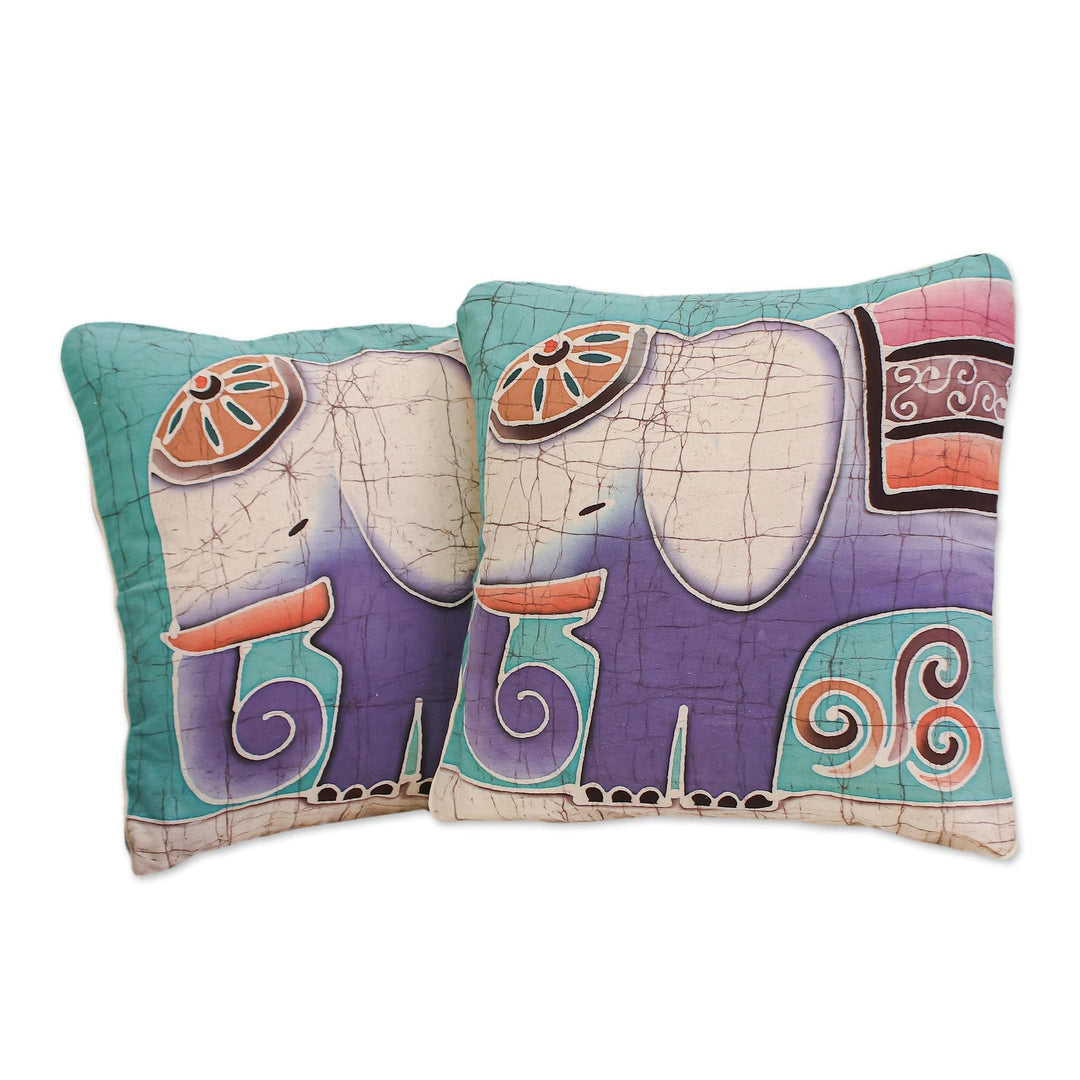 Hand Crafted Cotton Cushion Covers (Pair) - Purple Pachyderm