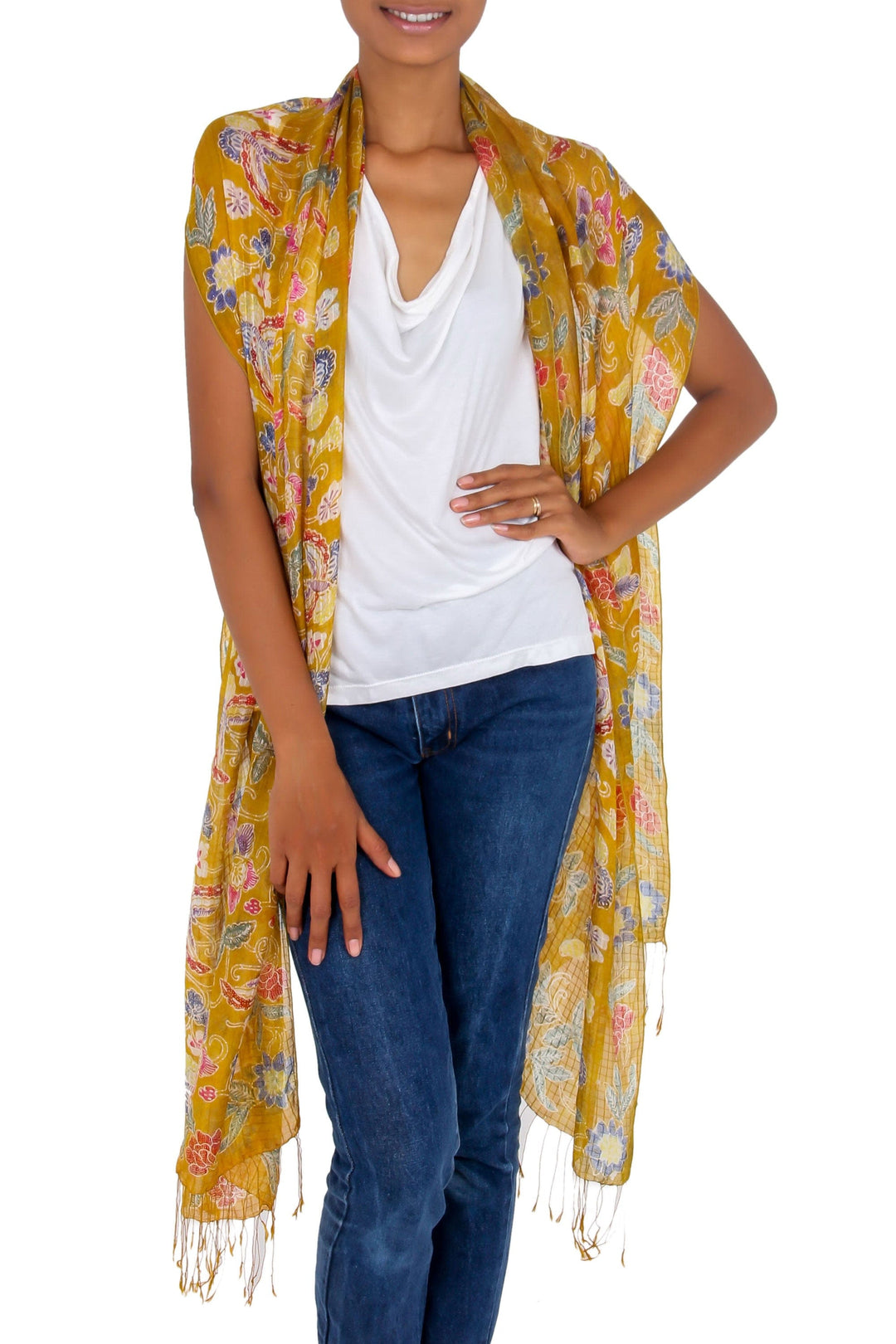Handmade Batik Silk Shawl Wrap - Butterfly Bliss
