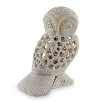 Artisan Crafted Indian Soapstone Jali Sculpture - Mother Owl
