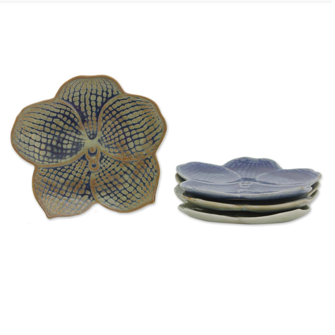 Celadon Ceramic Dessert Plates (Set of 4) - Orchids