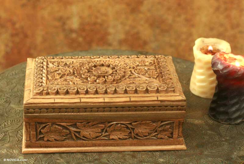 Hand Carved Wood Box - Mandala Forest