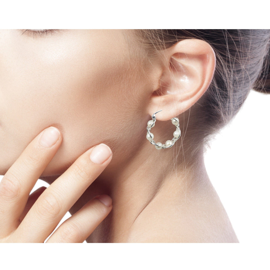 Sterling Silver and Pearl Hoop Earrings - Cloud Twist