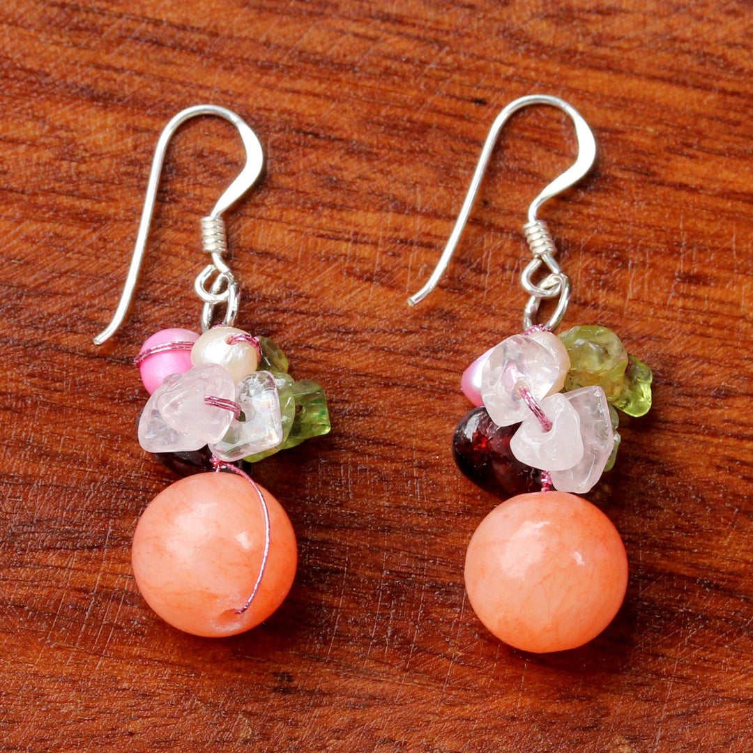 Rose Quartz and Pearl Beaded Dangle Earrings - Strawberry Fantasy