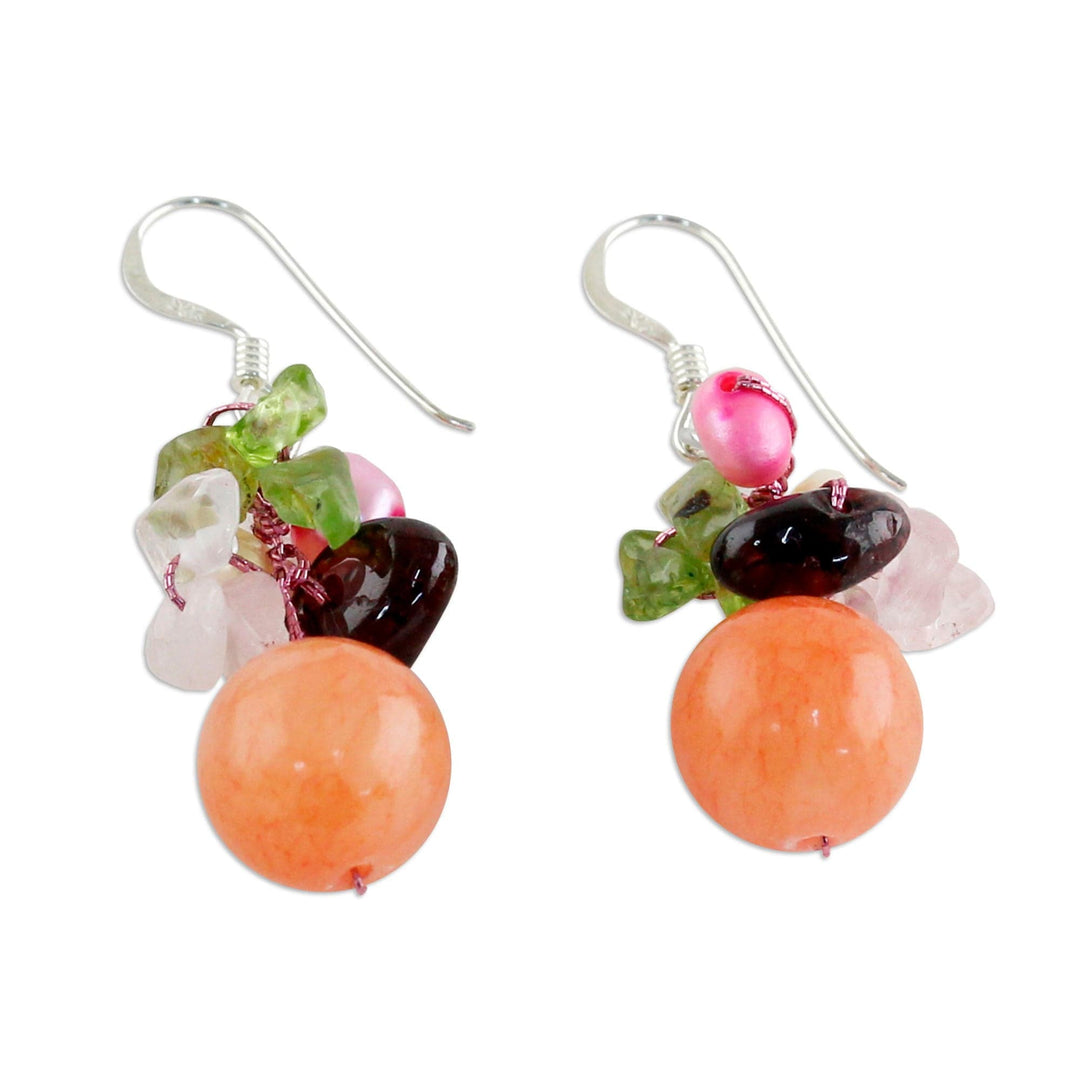 Rose Quartz and Pearl Beaded Dangle Earrings - Strawberry Fantasy