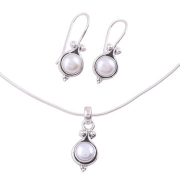 Bridal Sterling Silver Pearl Jewelry Set from India - Honesty