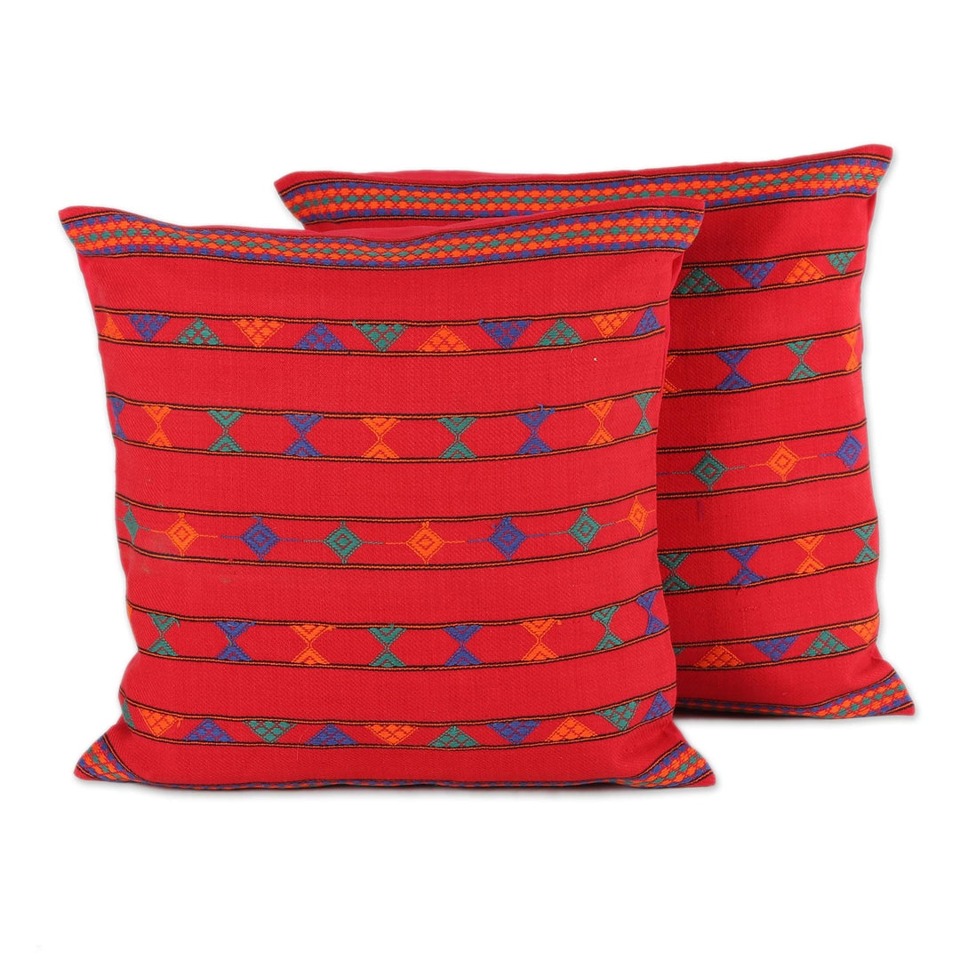 Cotton Embroidered Cushion Covers (Pair) - Desert Ruby