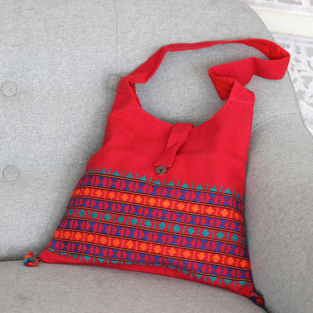 Red Cotton Shoulder Bag Handmade India - Crimson Tease