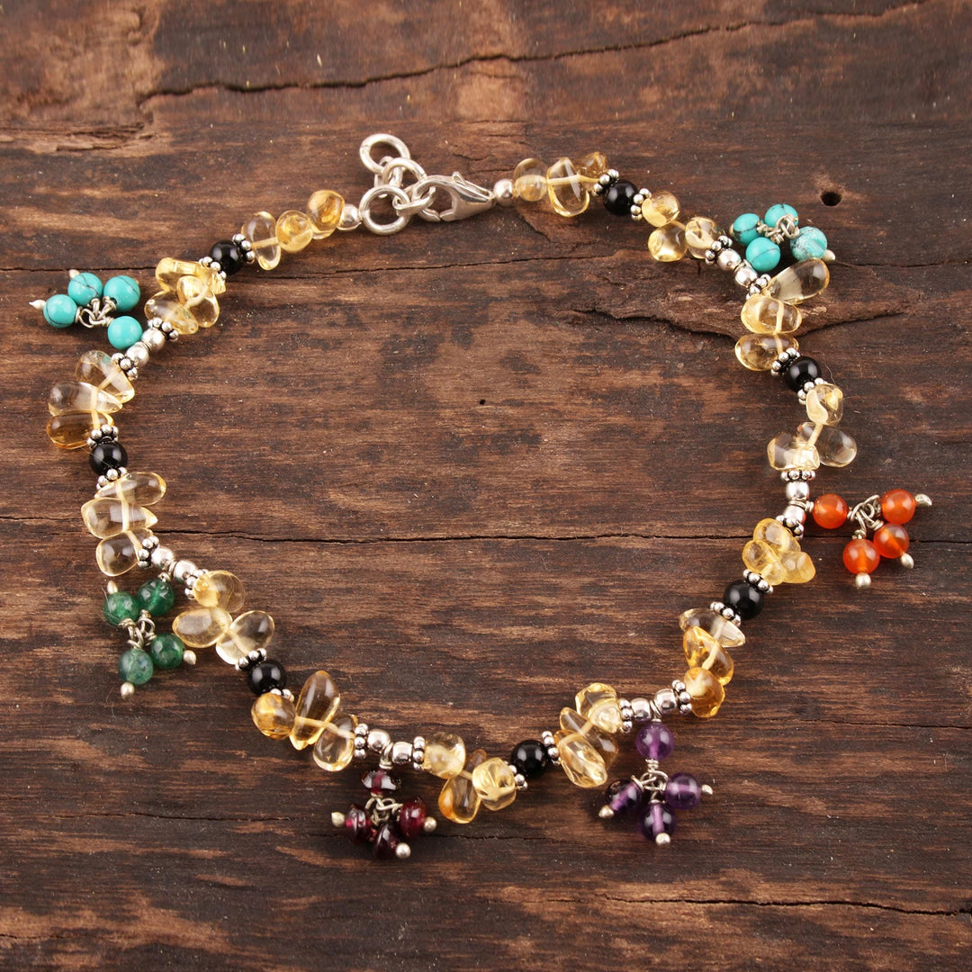 Citrine and garnet beaded anklet - Rainbow Gems
