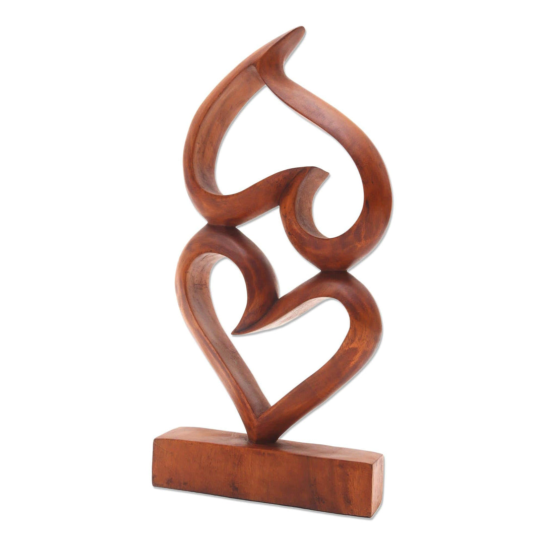 Suar Wood Heart Sculpture - Upside Down Love
