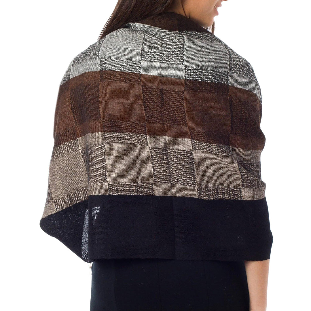 Handcrafted Women's Alpaca Wool Shawl - Andean Cocoa