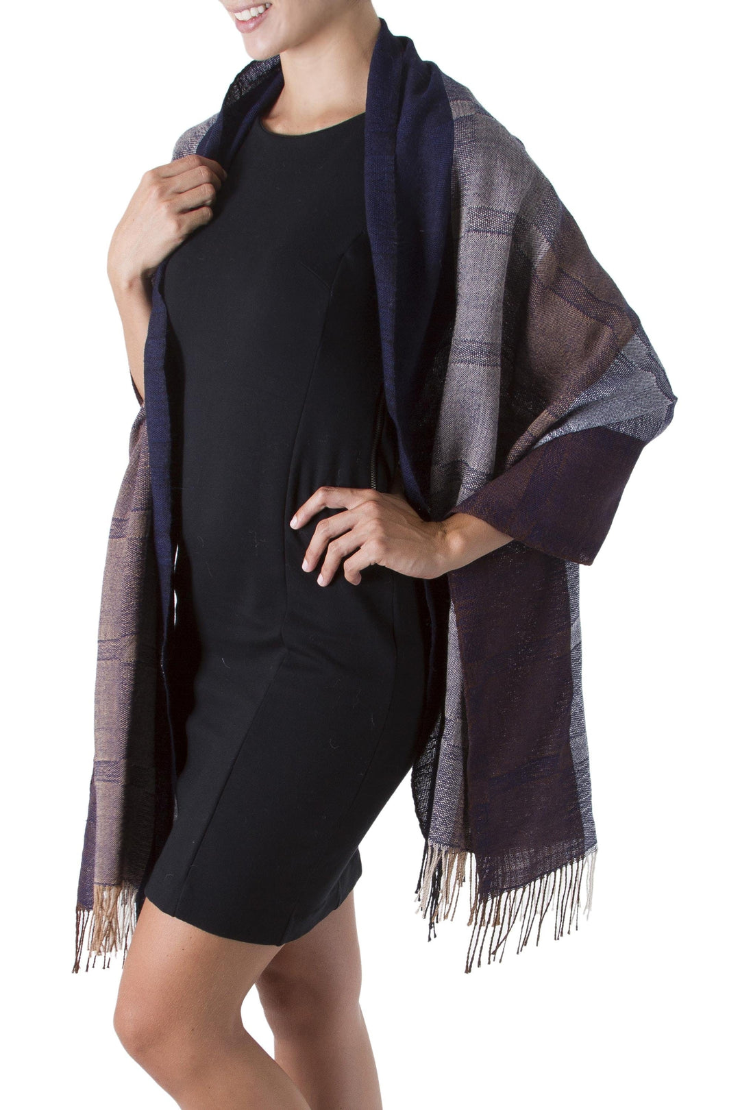 Alpaca Wool Hand Woven Shawl - Nazca Night