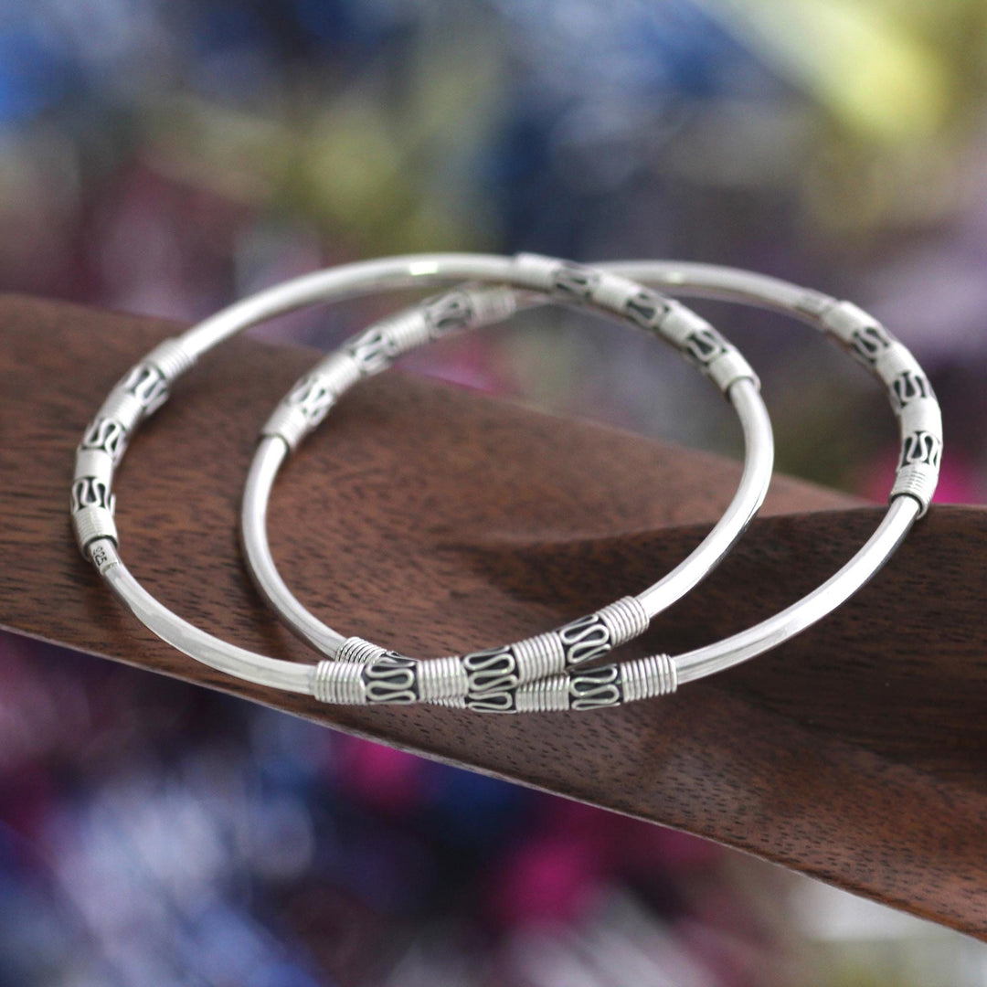 Artisan Crafted Sterling Silver Bangle Bracelets (Pair) - Secrets