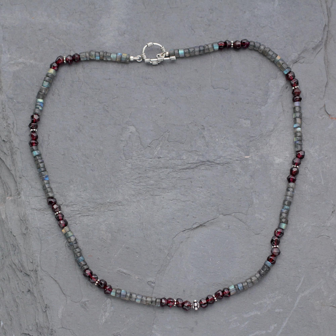 Labradorite and garnet beaded necklace - Orissa Harmony