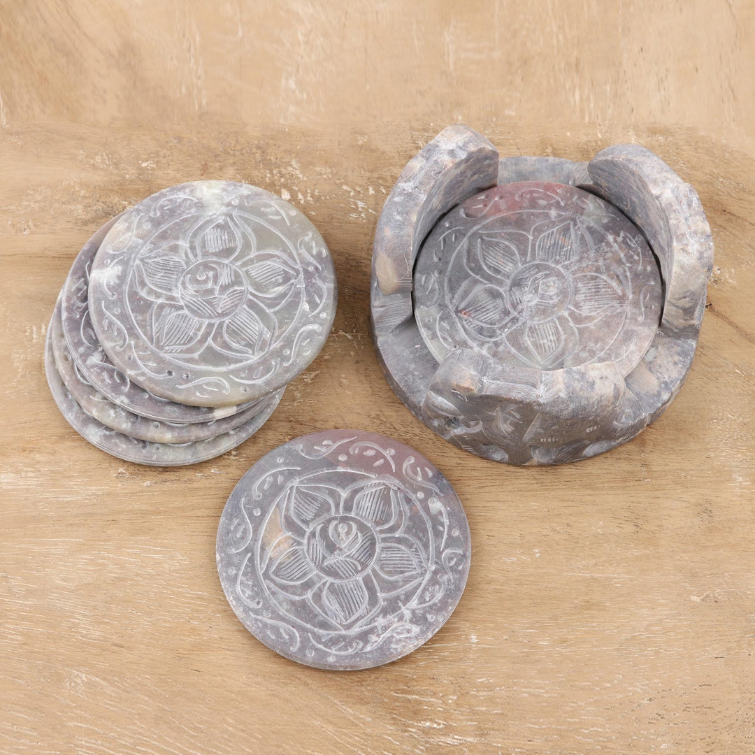 Fair Trade Marble Coaster Elephant Barware Set of 6 - Elephant Rose