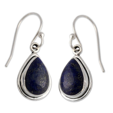 Fair Trade Sterling Silver and Lapis Lazuli Earrings - Blue Teardrop