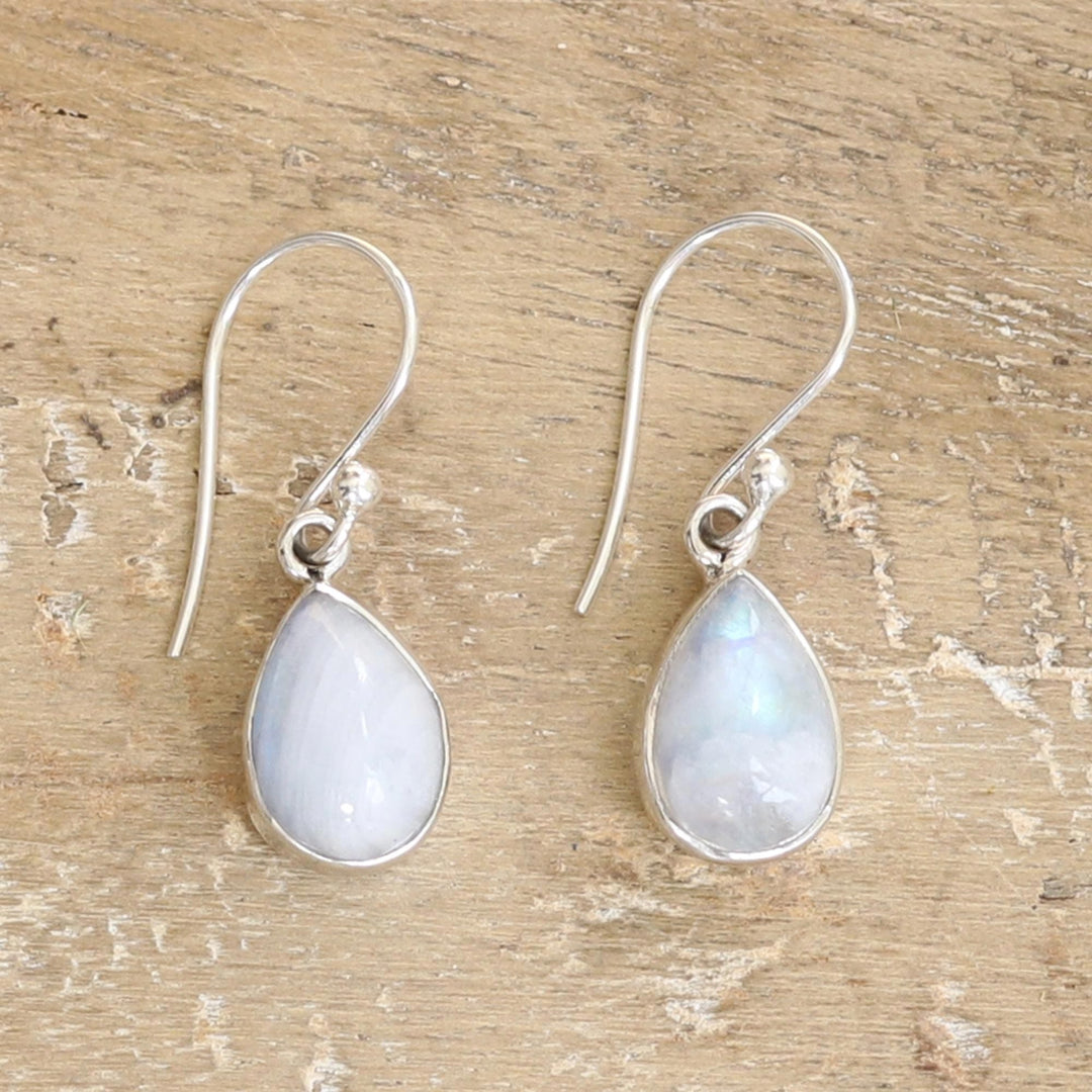 Rainbow Moonstone Earrings India Sterling Silver Jewelry - Luminous Light
