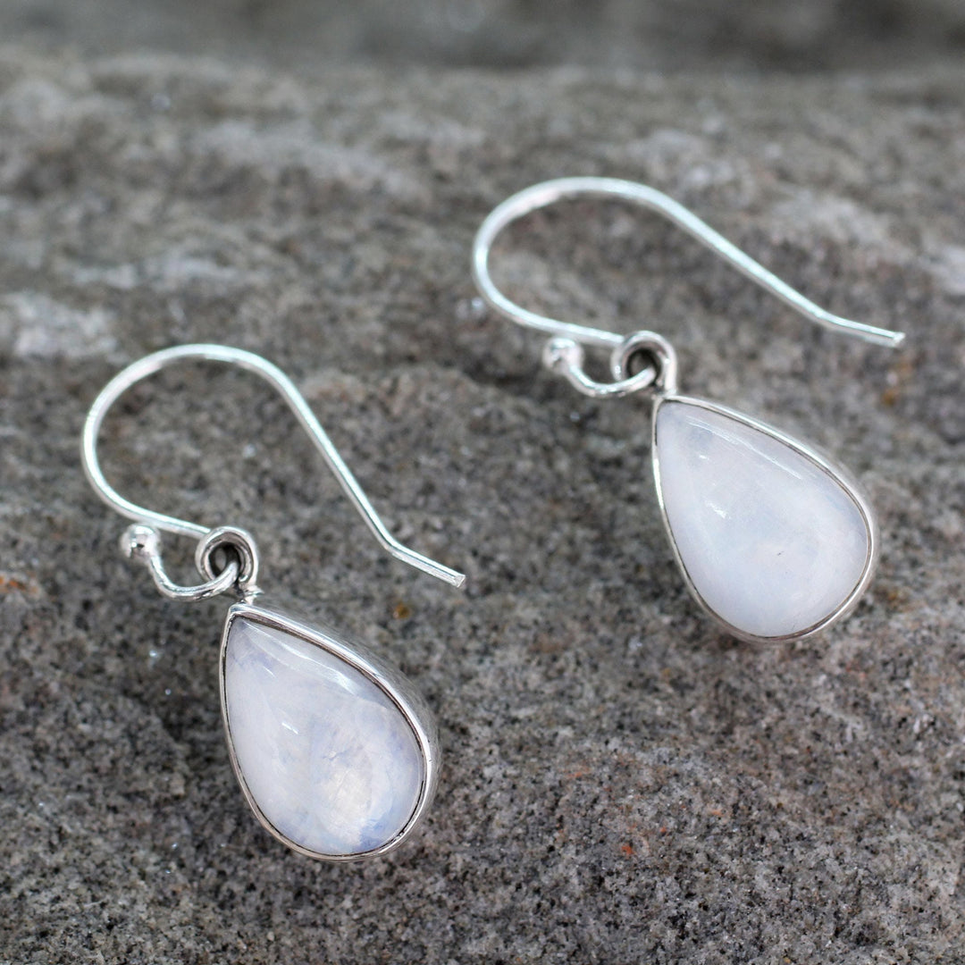 Rainbow Moonstone Earrings India Sterling Silver Jewelry - Luminous Light