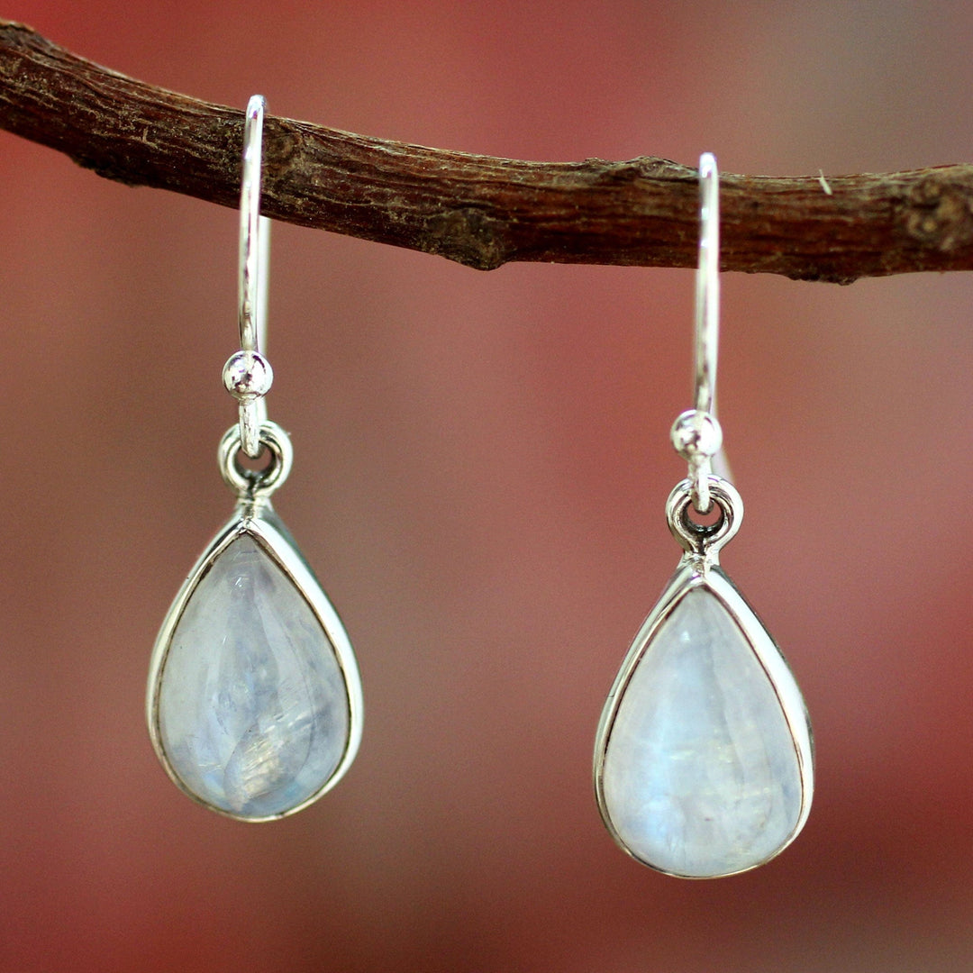 Rainbow Moonstone Earrings India Sterling Silver Jewelry - Luminous Light