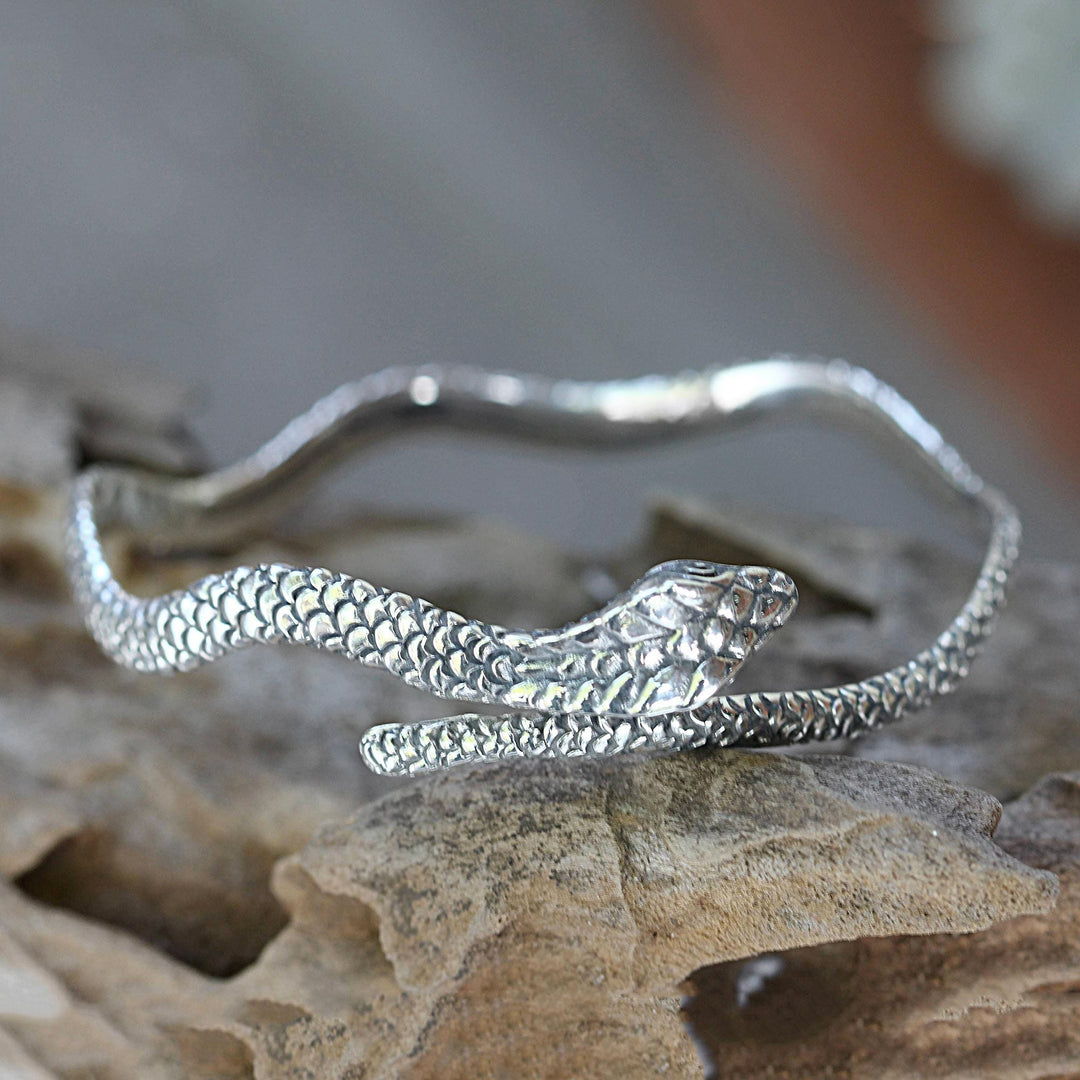 Hand Made Sterling Silver Snake Bangle Bracelet - King Cobra
