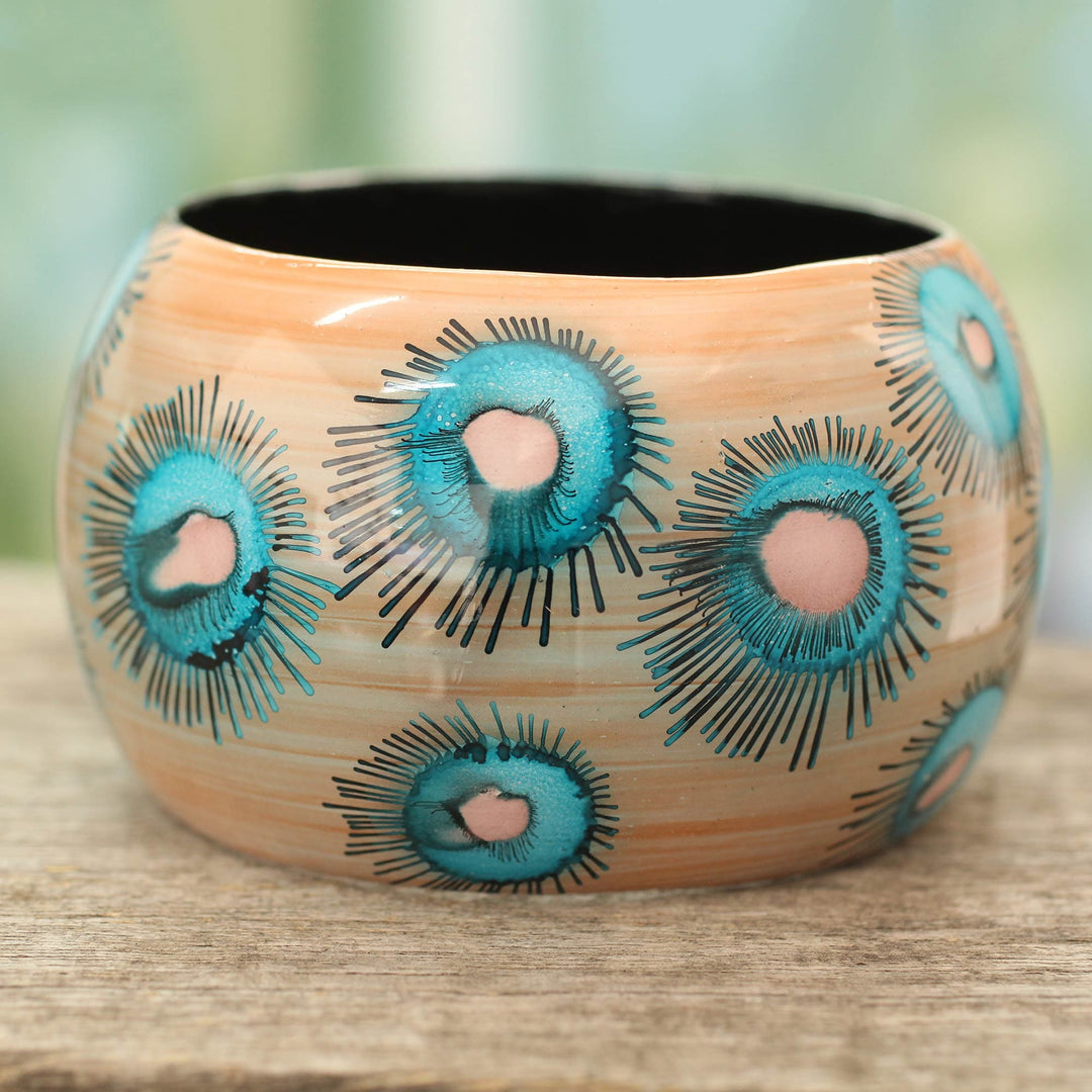 Handmade Floral Wood Bangle Bracelet - Blue Anemone