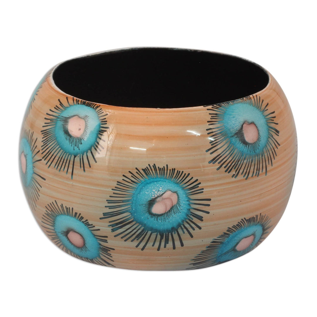 Handmade Floral Wood Bangle Bracelet - Blue Anemone
