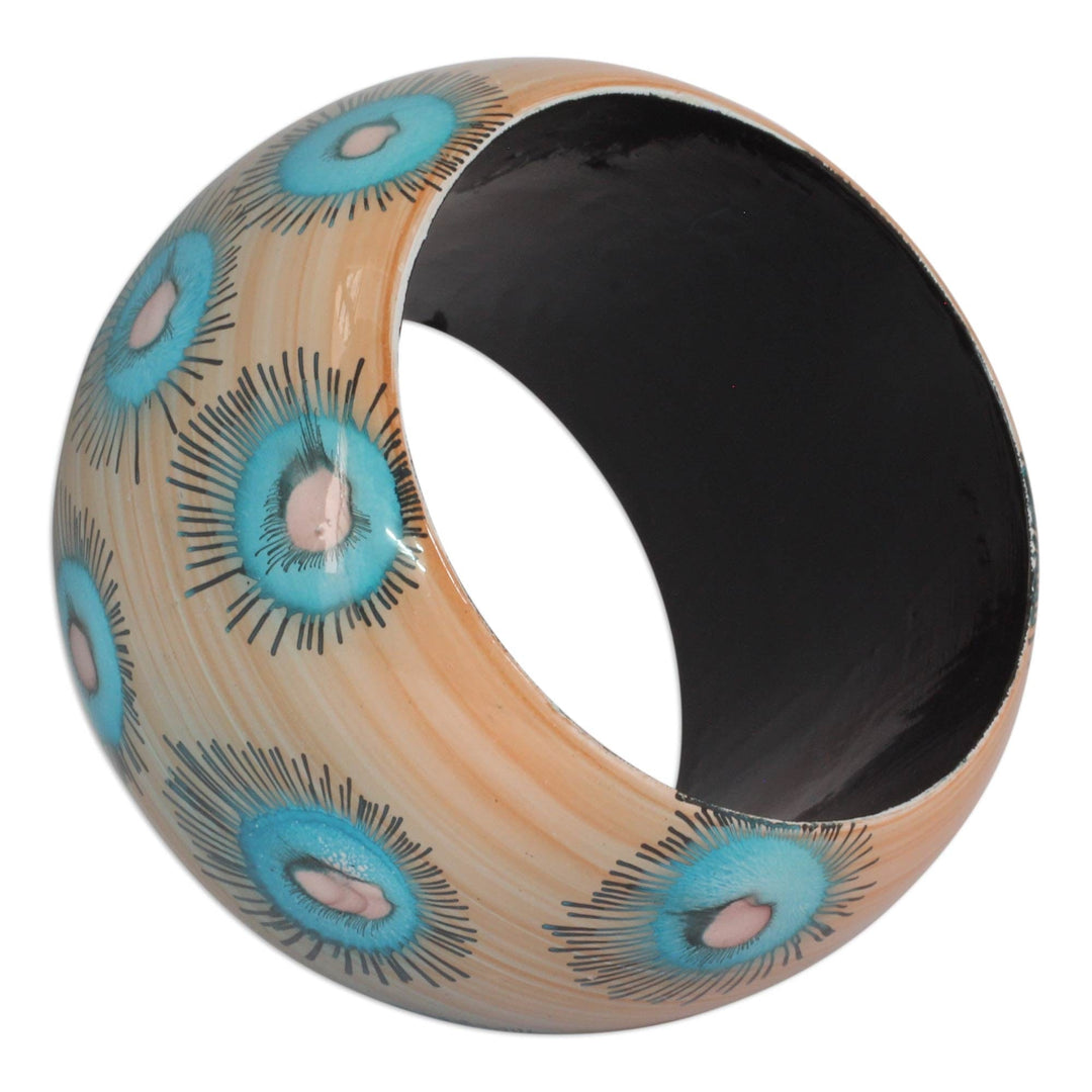 Handmade Floral Wood Bangle Bracelet - Blue Anemone