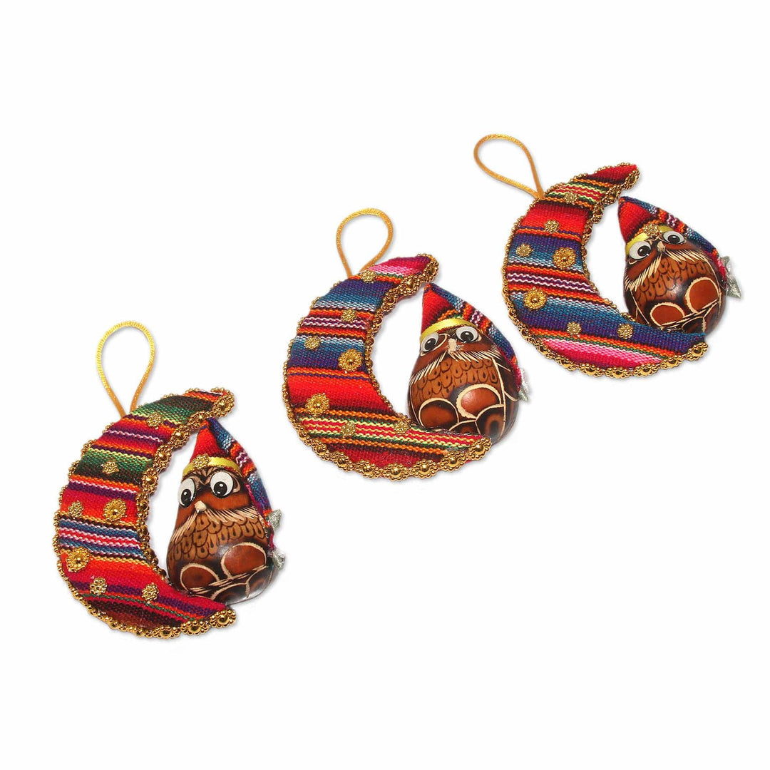 Gourd and Cotton Bird Holiday Ornaments (Set of 3) - Happy Hoots
