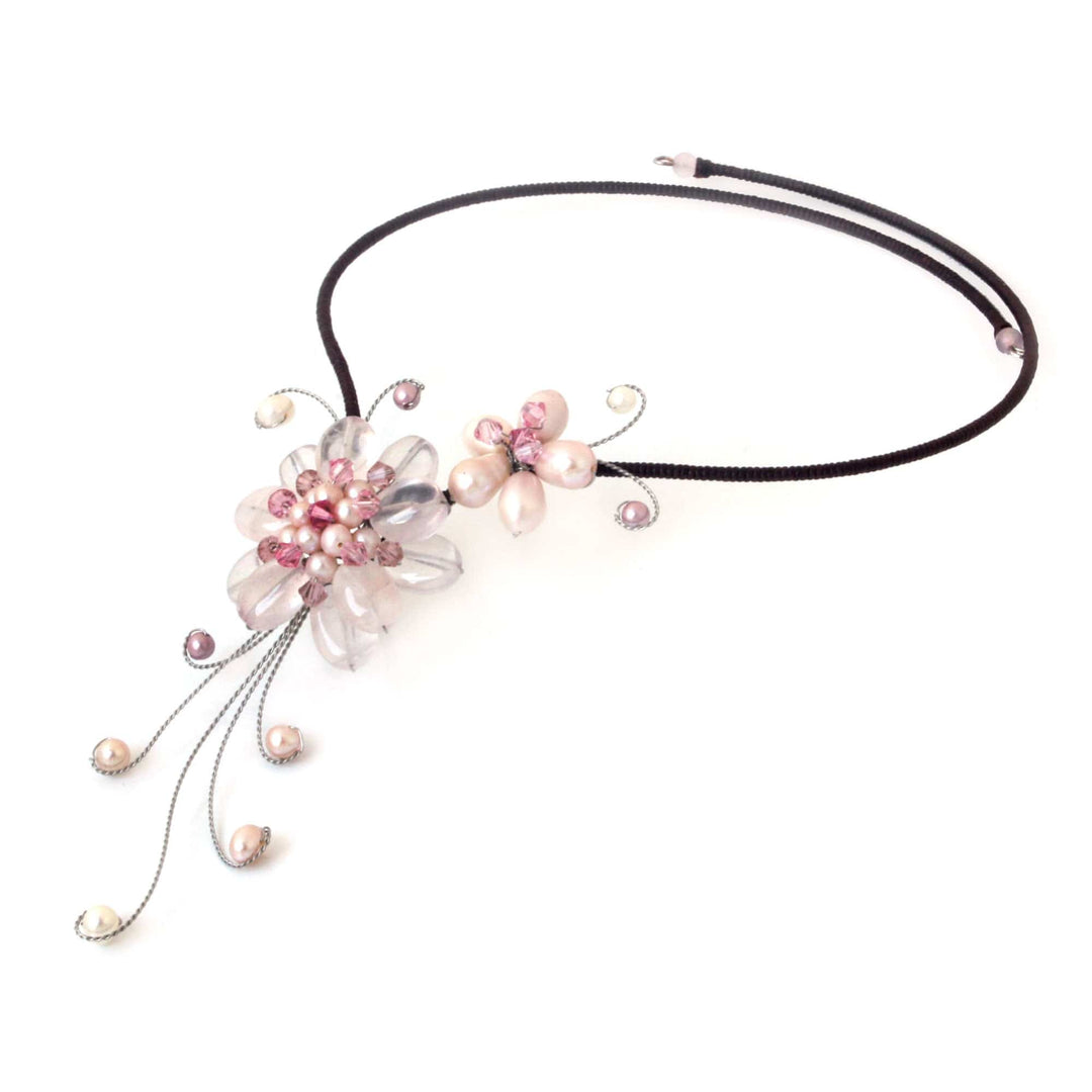 Rose Quartz and Pearl Choker - Gorgeous Blossom