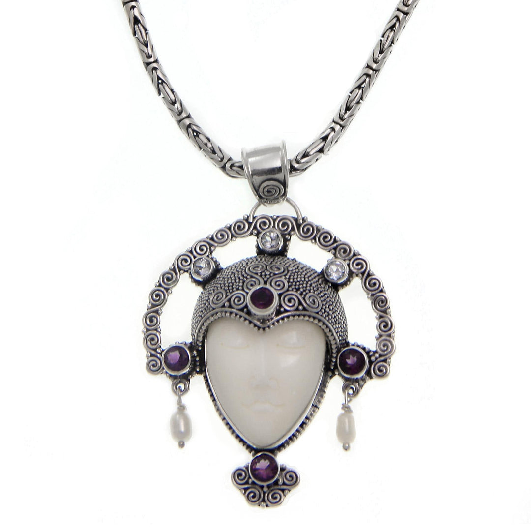 Amethyst and Cow Bone Pendant Necklace - Queen of Java