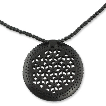 Jali Jewelry Ebony Wood Beaded Necklace - Mughal Enchantress Medallion