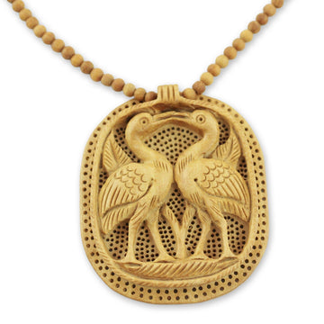 Wood Pendant Necklace - Swan Kiss