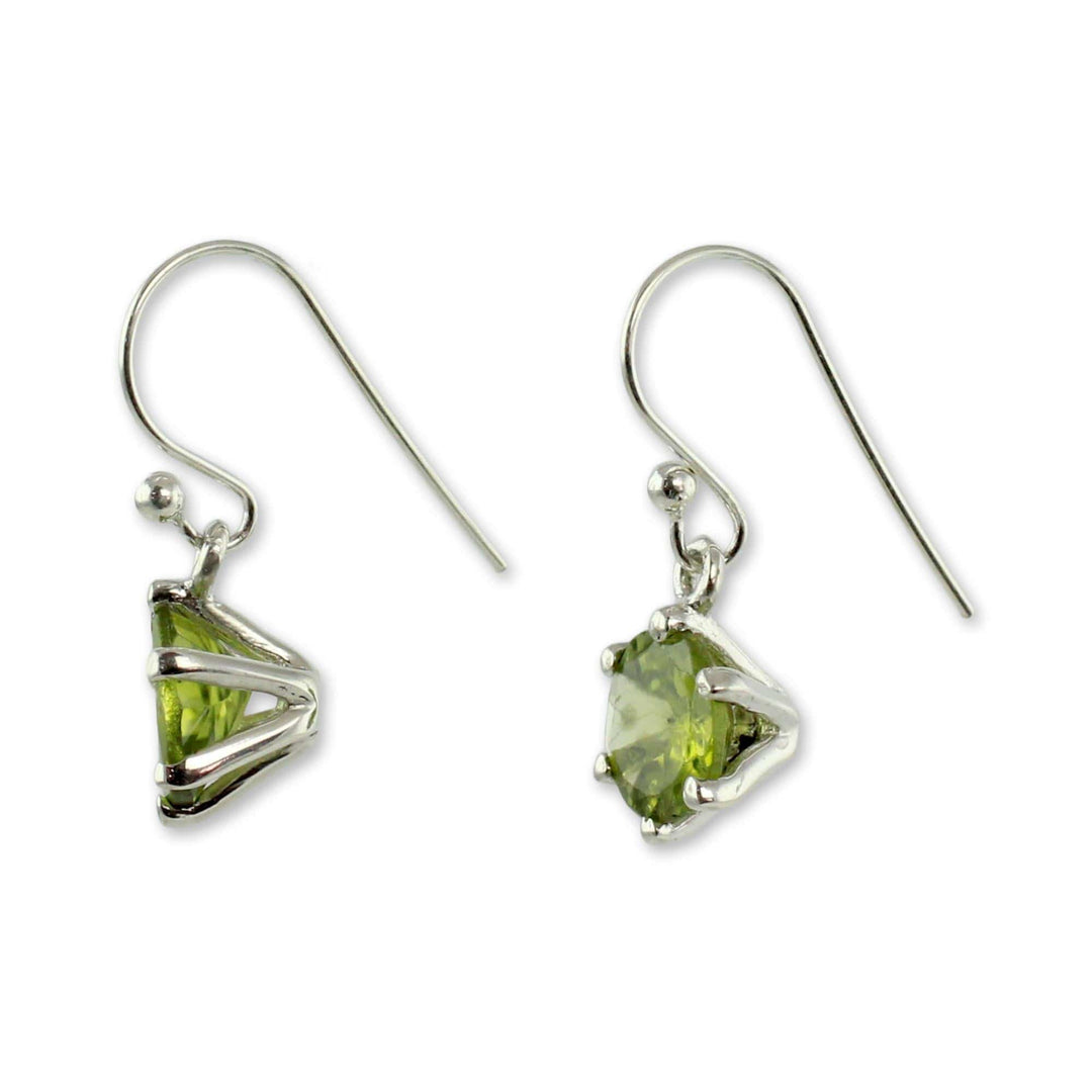 Handcrafted Sterling Silver and Peridot Earrings - Lime Solitaire